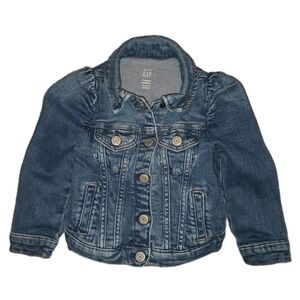 BABY GAP Toddler Girl Blue Jean Denim Jacket 3T Medium Wash Snap Closure Stretch